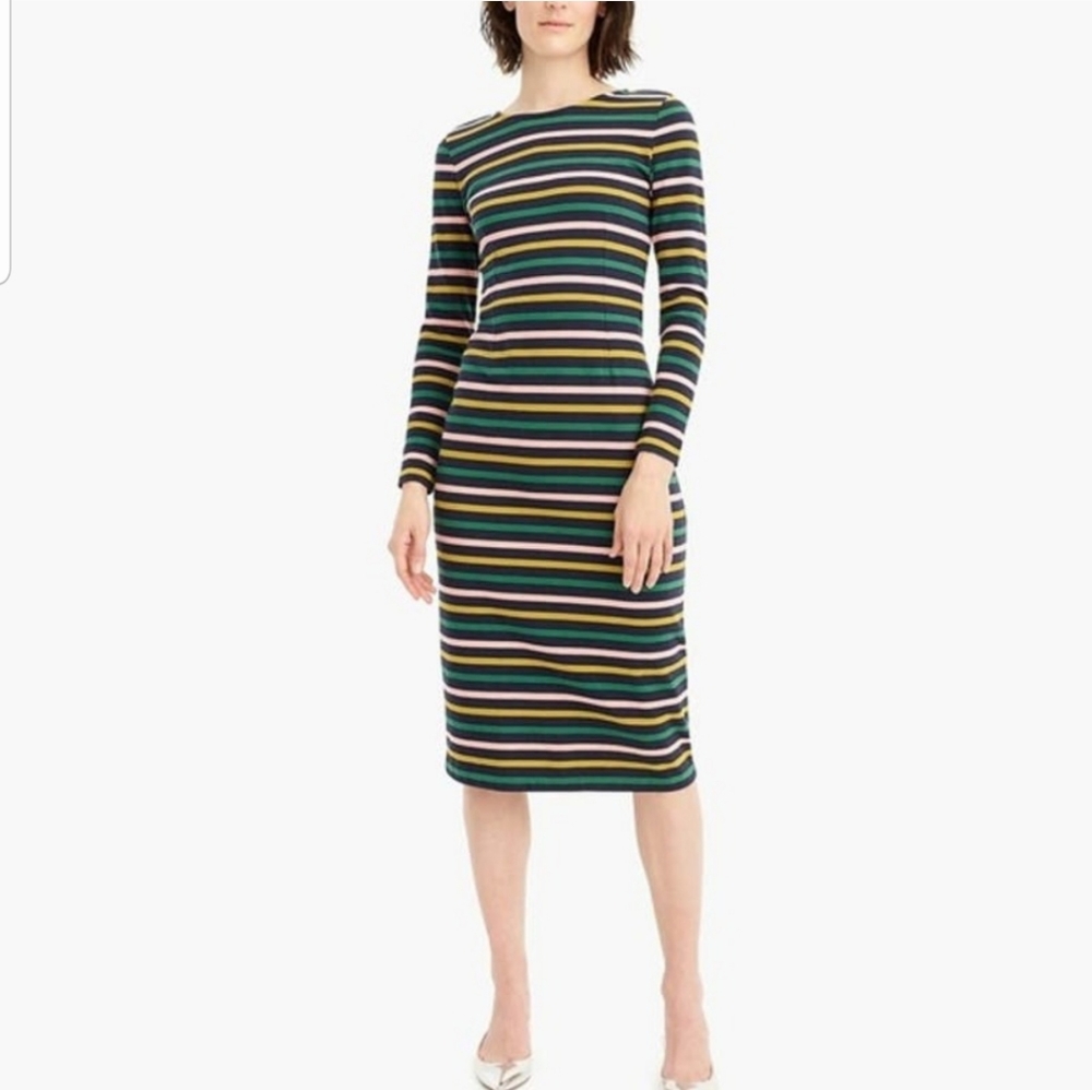 J Crew Striped Cotton Midi Dress 0